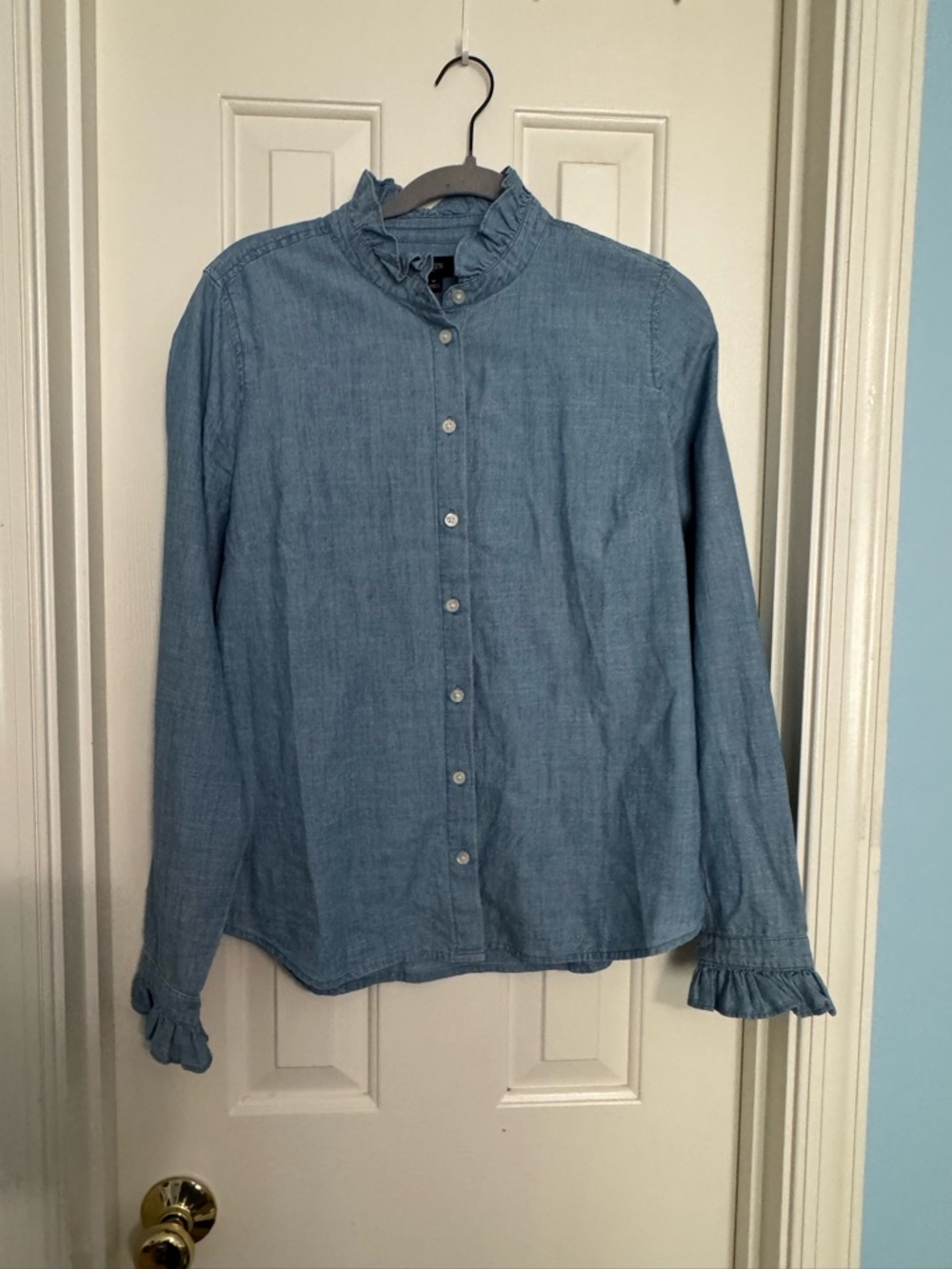 J. Crew Factory Light Blue Ruffle Collar Button-Down Shirt
